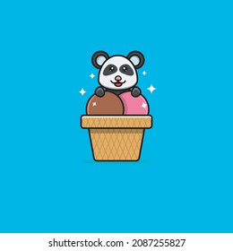 Cute Baby Panda On Ice Cream. Character, Logo, Icon And Inspiration Design. Vector And Illustration.
