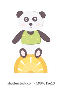 Cute baby panda with orange rainbow. Vector childish illustration