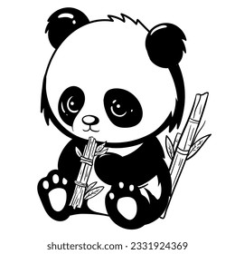 Cute baby panda outline page of coloring book for children black and white Hand painted animal sketches in a simple style addorable tshirt print, label, patch or sticker Vector illustration