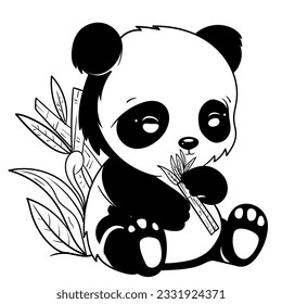 Cute baby panda outline page of coloring book for children black and white Hand painted animal sketches in a simple style addorable tshirt print, label, patch or sticker Vector illustration