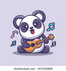 Cute baby panda playing guitar cartoon
