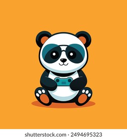 cute baby panda playing video game using sunglass