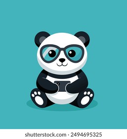 cute baby panda playing video game using sunglass