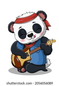 Cute baby panda plays guitar