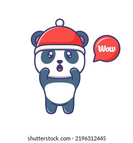 Cute baby panda with red hat exited cartoon illustration isolated suitable For sticker, banner, poster, packaging, children book cover.