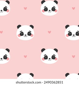 Cute baby panda seamless pattern. Childrens vector illustration