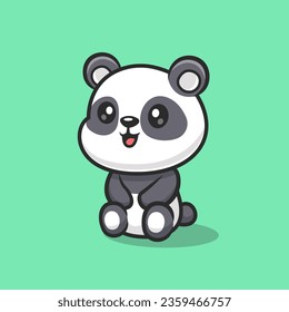 Cute Baby Panda Sitting Cartoon Vector Icon Illustration. Animal Nature Icon Concept Isolated Premium Vector. Flat Cartoon Style