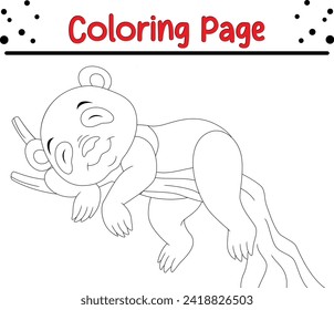 lindo libro de colorear bifurcación para bebés panda durmiente para niños. Páginas de coloreado de animales salvajes para niños