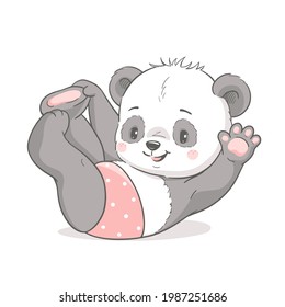 Cute baby panda swinging and waving its paw vector illustration.