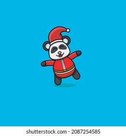 Cute Baby Panda Wearing Santa Costume and Funny Expression. Character, Logo, Icon And Inspiration Design. Vector And Illustration.