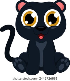Cute Baby Panther Cartoon Character. Vector Illustration Flat Design Isolated On Transparent Background
