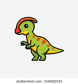 cute baby parasaurolophus cartoon dinosaur character illustration isolated