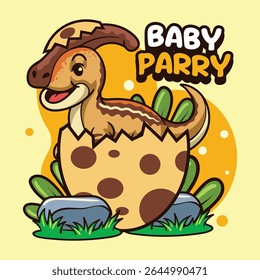 Cute baby Parasaurolophus Dinosaur Character Mascot in Vector Cartoon Illustration