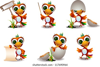 cute baby parrot cartoon set