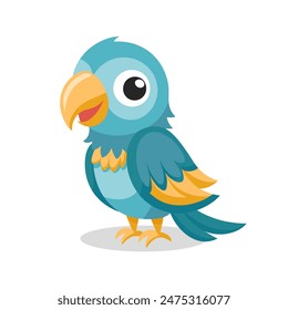 Cute baby parrot isolated on white background. Cute cartoon macaw bird. Illustration, print for children