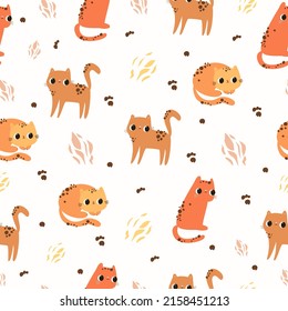 Cute baby pattern. Baby animals leopards. Seamless pattern. Boho pattern with leopards