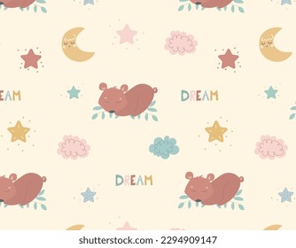 Patrón de bebé lindo. Oso, estrellas, nubes. ilustración de bebé

