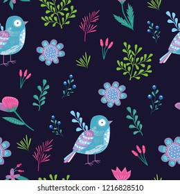 cute baby pattern with birds and flowers