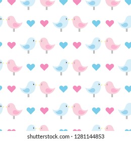 Cute baby pattern with blue and pink birds.Vector background.