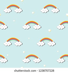 cute baby pattern with clouds stars and rainbows