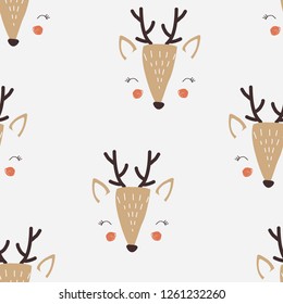 Cute baby pattern with deer. Vector illustration for printing on white background.