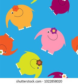 Cute baby pattern with a elephants on a blue background