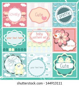 Cute baby pattern frames and labels set