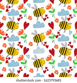 cute baby pattern, funny bees, doodles, newborn