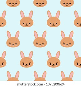 Cute baby pattern with little bunny. Cartoon animal girl print vector seamless. Sweet background with rabbit for children pajamas, sleeping clothing fabric, diaper textile, birthday party.