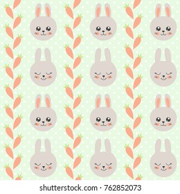 Cute baby pattern with little bunny. Cartoon animal kids print vector seamless. Funny background for Easter egg hunt party, children birthday, nursery diaper, bedroom textile, clothing fabric.
