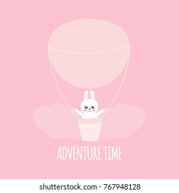 Cute baby pattern with little bunny. Cartoon animal girl print vector with rabbit in air balloon. Adventure time. Funny illustration for kids t-shirt, children pajamas, pillow case, nursery poster.