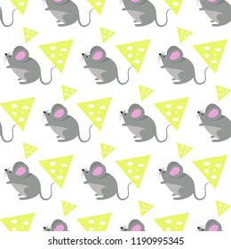 cute baby pattern with mouse and cheese for your design texture and fabric, animal cartoon seamless background vector illustration