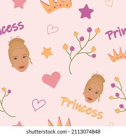 Patrón de bebé lindo con princesa, corona y corazones para las niñas