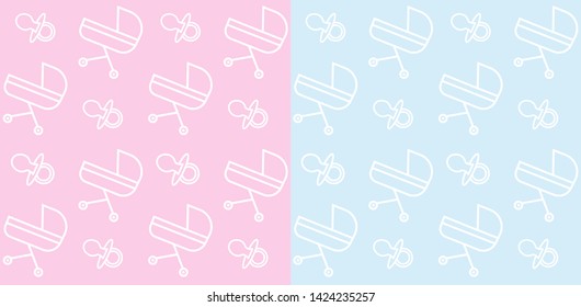 Cute baby pattern set. Pink and blue. Vector illustration 