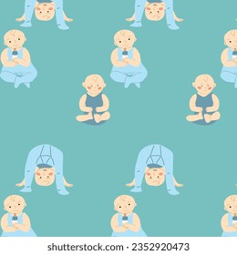 cute baby pattern with small boys of playing