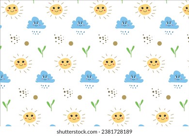 cute baby pattern with sun, flower, cloud, seeds