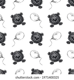 Cute baby pattern with teddy bears and balloons. Vector print for children's room, clothes or postcards. Hand-drawn background.