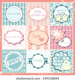 Cute baby patterns frames and labels set