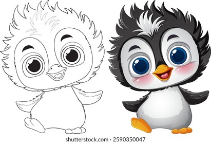 Cute baby penguin with big eyes and fluffy feathers