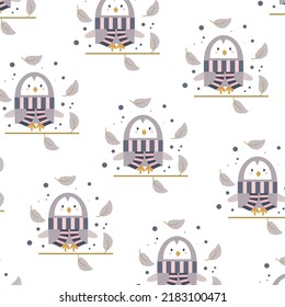 Cute baby penguin. Cute bird vector pattern