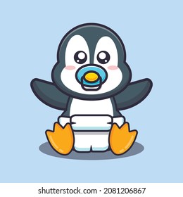 Cute baby penguin. Cute cartoon animal illustration.