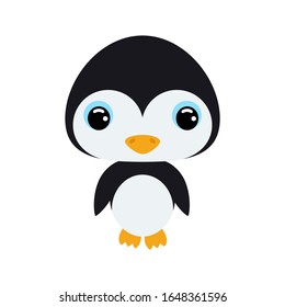 Cute baby penguin. Cartoon character for decoration and design of the album, scrapbook, baby card and invitation. Flat vector stock illustration on white background