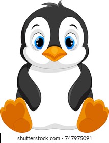 Cute baby penguin cartoon sitting