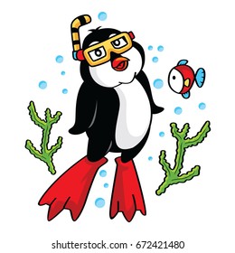 cute baby penguin diving vector illustration