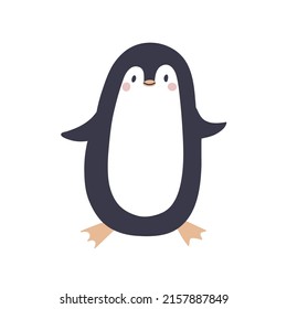 Cute baby penguin. Funny child bird. Scandinavian childish character. Adorable amusing Antarctic polar animal in nordic Scandi style. Kids flat vector illustration isolated on white background