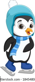 Cute baby penguin ice skating