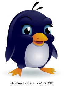 A Cute Baby Penguin with Oversized Head and Large Eyes - Vector