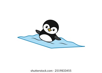 Cute baby penguin silhouette sliding on ice vector illustration perfect for winter themed designs fun arctic animal art and children’s decor.