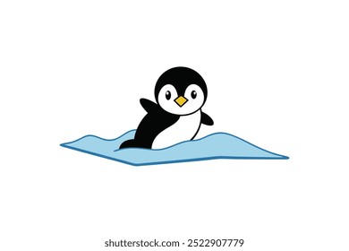 Cute baby penguin silhouette sliding on ice vector illustration perfect for winter themed designs fun arctic animal art and children’s decor.