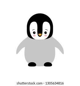 Cute Baby Penguin standing on white background flat design vector illustration.